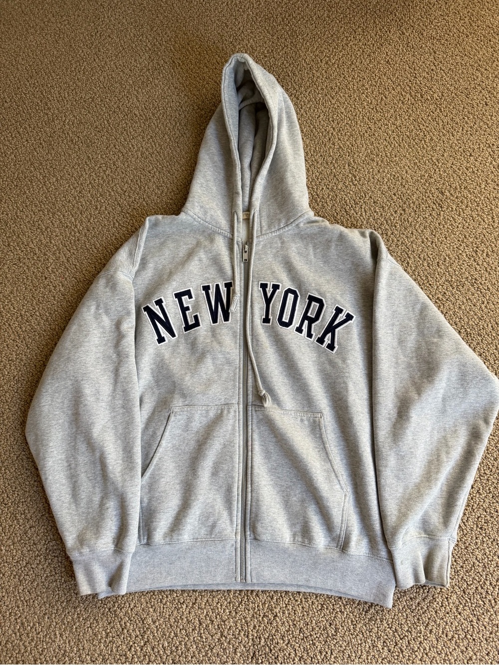 Brandy Melville Light Gray 'NEW YORK' Zip-Up Hoodie